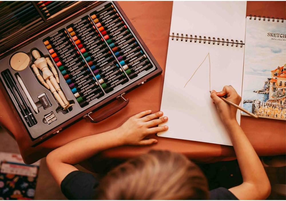 93 Piece Professional Art Set，Drawing kit，Colored Pencils, and Oil Pastels in Wooden Box, Art Supplies for Kids, Teens and Adults