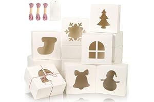 BEAVOING 24 PCS White Bakery Boxes with Window, 6x6x3 Inch Christmas Cookie Boxes for Gift Giving, 6 Inch Small Treat Boxes for Mini Cake Pastry Dessert Strawberries Cupcakes Candy Donut Packaging