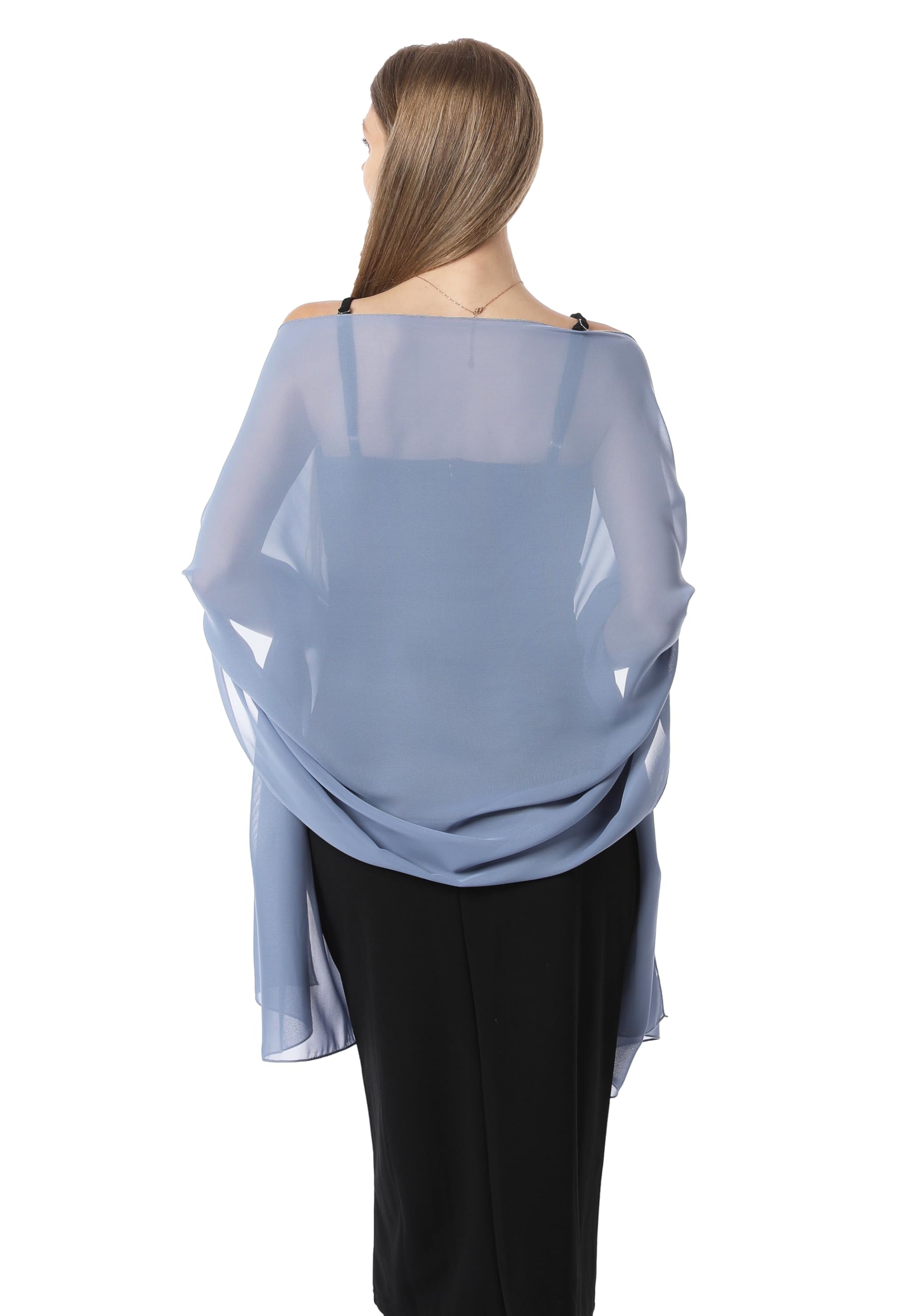 Photo 1 of Chiffon Shawls and Wraps for Evening Dresses Women Elegant Soft Scarf Bridal Scarve Wedding Stole (Dusty Blue, Plus Size)