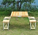 Outsunny Portable Lightweight Folding Suitcase Picnic Table w/ Built-In Chairs