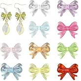 PONABEADIY 1 Box 200PCS Acrylic Bownot Beads with Holes Transparent Colorful 3D Bow Plastic Beadable Clear Charms Loose Spacer Bead for Jewelry Making Bracelet Necklace Earrings Diy Crafts Supplies