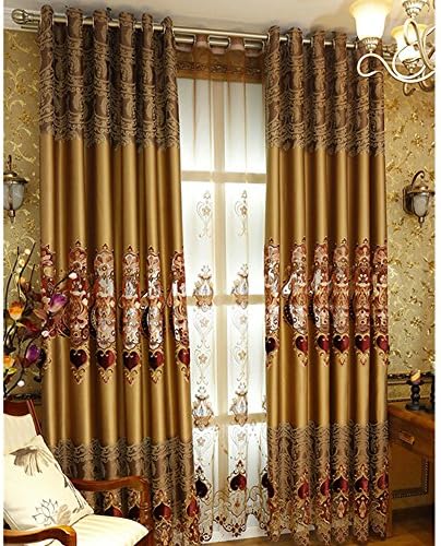 Custom Window Curtain Jacquard Embroidered Volie Sheer Golden Hooks Top Curtains for Living Room the Bedroom Blinds Panel (W250 x L250cm)