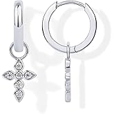 PAVOI 14K Gold Plated S925 Sterling Silver Post Lightweight Drop Dangle Huggie Hoop Earrings for Women | Star, Lock, Pearl, Cross, Lightening, Coin | Dainty Earrings