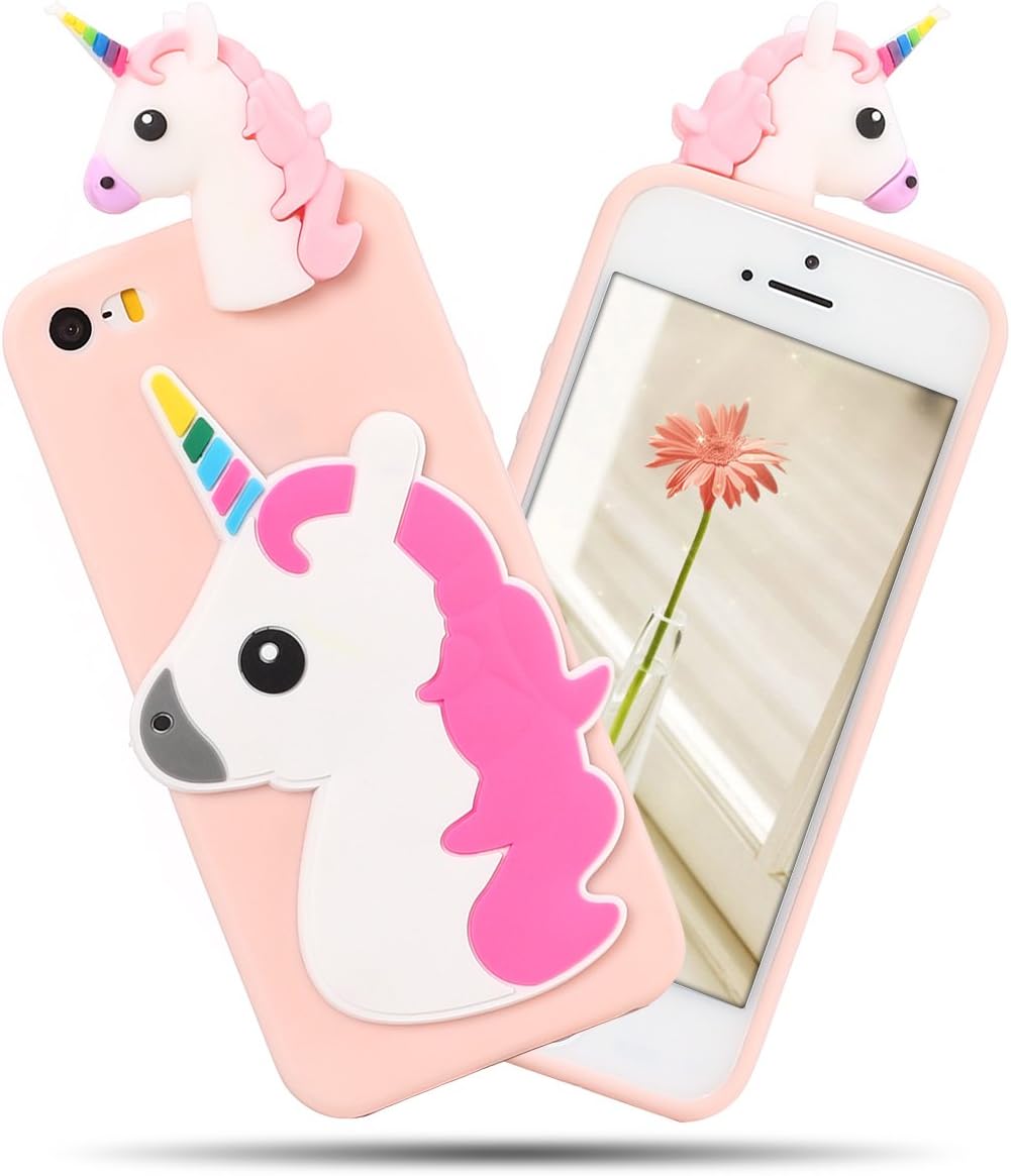 SpiritSun iPhone 5S Case, iPhone SE Silicone Case - 3D Cute Unicorn Design Glossy Slim Case Soft Gel Skin Cover Case Flexible Case Shockproof Protective Back Cover for iPhone 5 5S SE