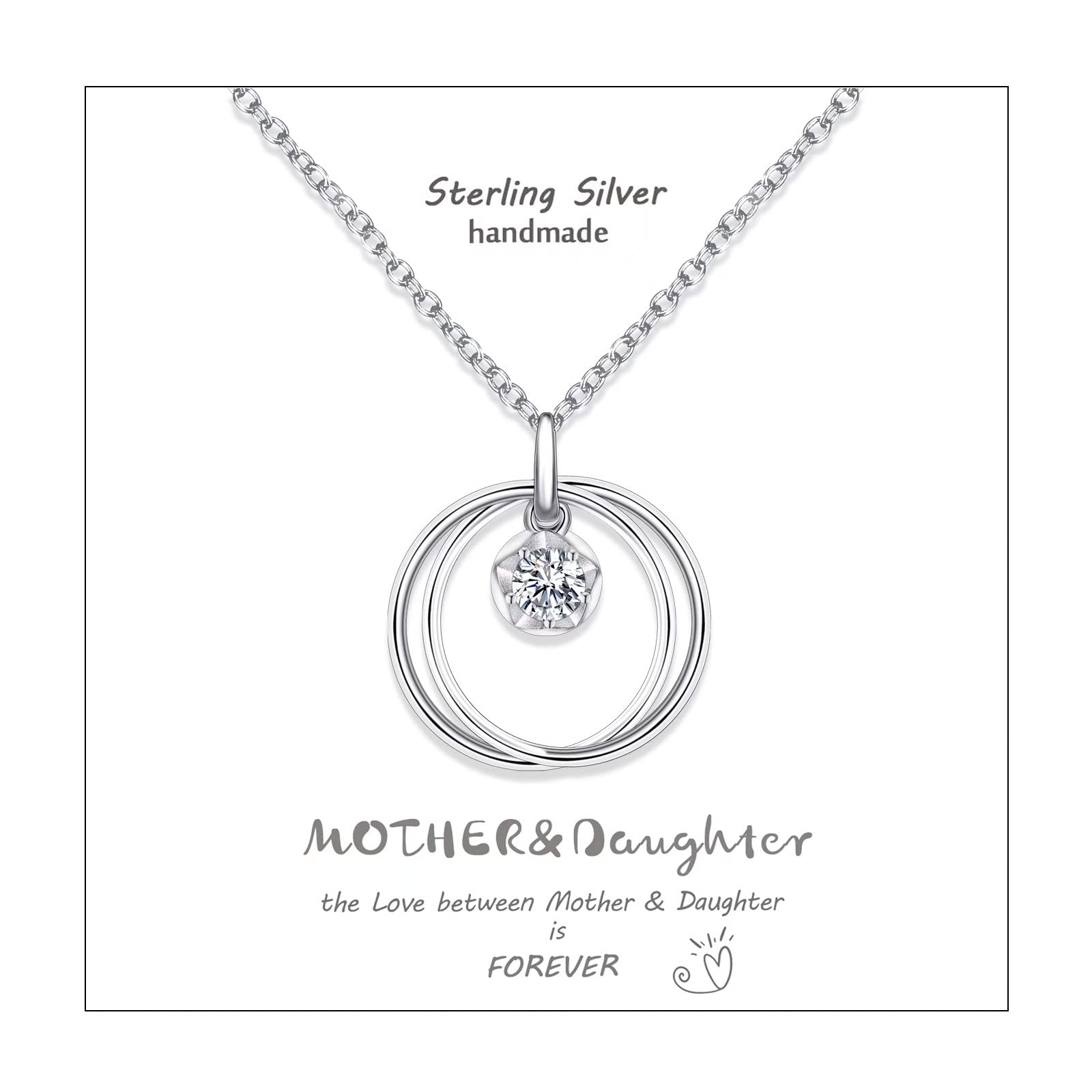 Qings Mother Daughter Necklace 925 Sterling Silver 2 Circles Pendant Necklace Single Round Gemstone Crystals Necklaces Birthday Christmas Mothers Day Jewelry Gifts for Mother & Daughter