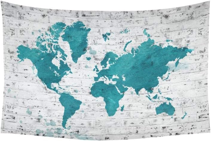 JOCHUAN Tapestry Map Of The World With A White Brick Wall Tapestries Wall Hanging Flower Psychedelic Tapestry Wall Hanging Indian Dorm Decor For Living Room Bedroom 60 X 40 Inch
