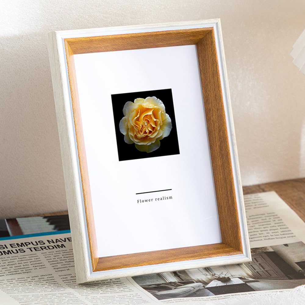marysgift 8x10 Photo Frame White Square Picture Frames in Multiple Sizes with Perspex Front & Wall Mounting (White + Walnut,10")