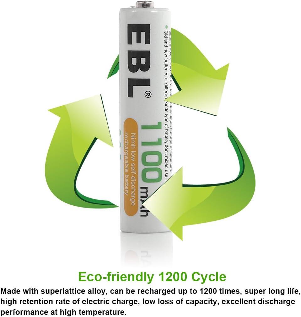 EBL 1100mAh Super Capacity AAA Rechargeable Batteries, 4 Pack: Health & Personal Care