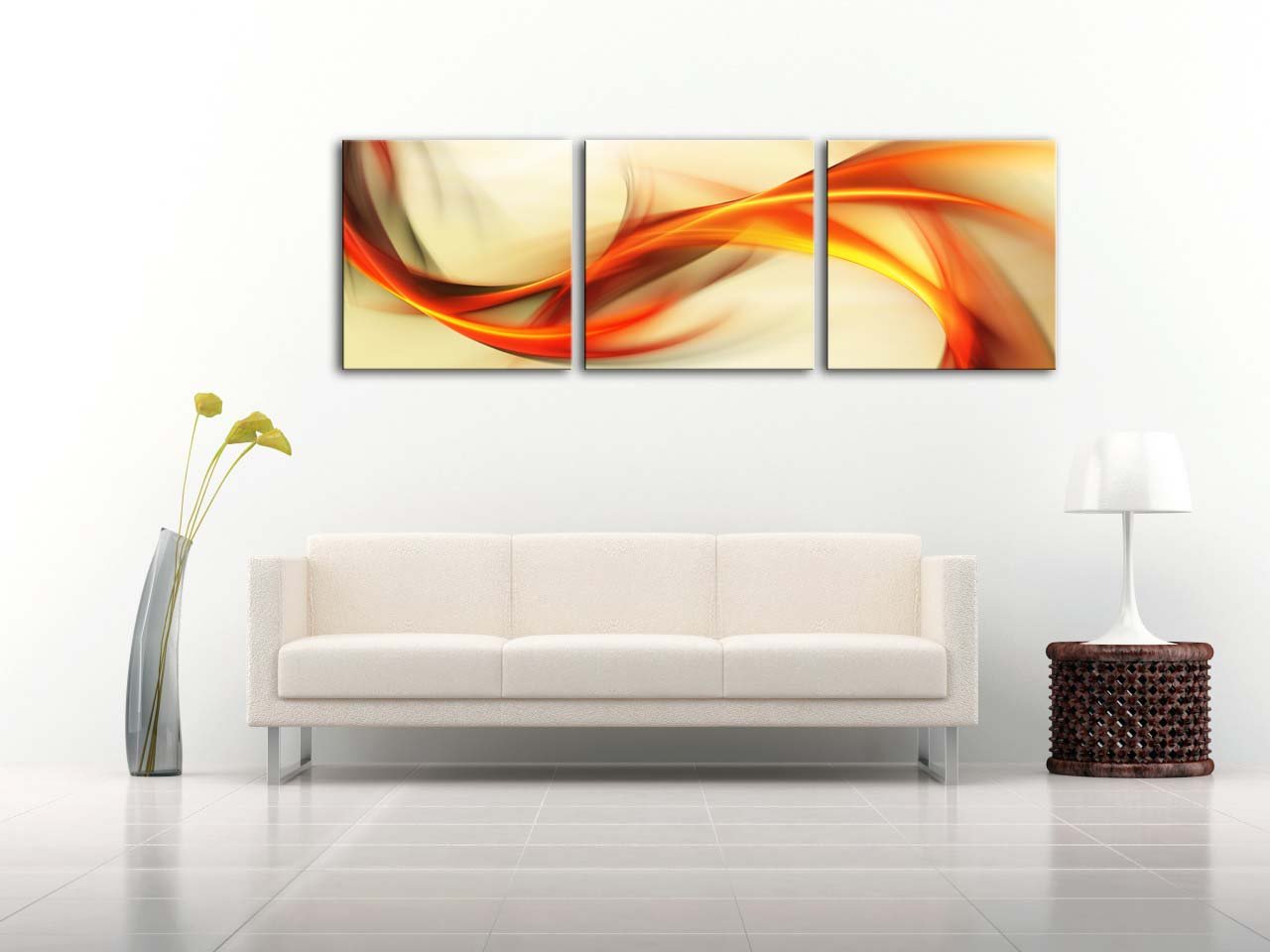 Canvas Print Wall Art Painting for Home Decor Abstract Elegant Wavy in Orange Golden White 3 Pieces Panel Paintings Modern Giclee Artwork The Picture Living Room Decoration Pictures Prints On Canvas