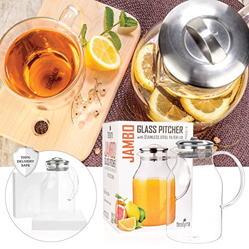 Tealyra Glass Carafe 67.5 ounce StoveTop Safe Heat Resistent Borosilicate Large Pitcher