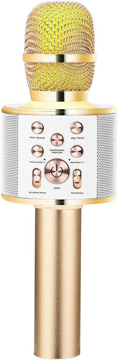 VERKB Wireless Karaoke Microphone Speaker Q10 Plus, Portable Bluetooth Singing Machine for iPhone Android Smartphone Home Birthday Party(Light Gold)