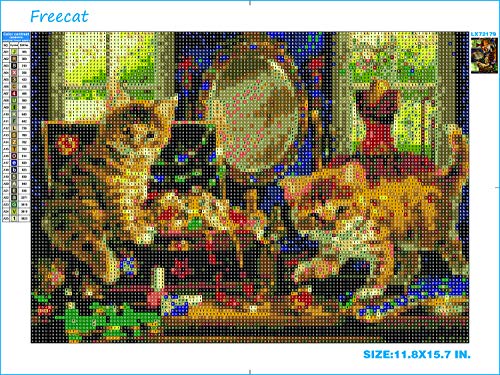 Cat Diamond Painting Kits for Adults Kids,Full Drill 5D Diamond Art by Number Embroidery Cross Stitch Kits DIY Canvas Oil Painting Rhinestones Diamond Pictures Craft for Home Wall Décor,16X12 Inch