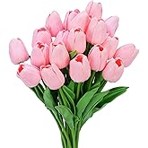 Beksodi 20Pcs Artificial Tulips Flowers, Real Touch Latex Fake Tulips Flowers for Decoration 13.5" Floral Arrangement Bulk Flowers for Vase Centerpieces Wedding Party, Pink
