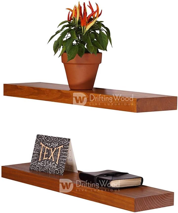 Driftingwood Floating Wall Shelf for Living Room | Set of 2 Wall Shelves | Pine Wood, Size 36 Inch | Autumn Finish