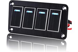 GGTA 4 Gang Rocker Switch Panel Waterproof，12v-24v Aluminum Waterproof Boat Marine Toggle On/Off Switch for Car Pickup Rv SUV Uvt ATV Motorcycle(Black)
