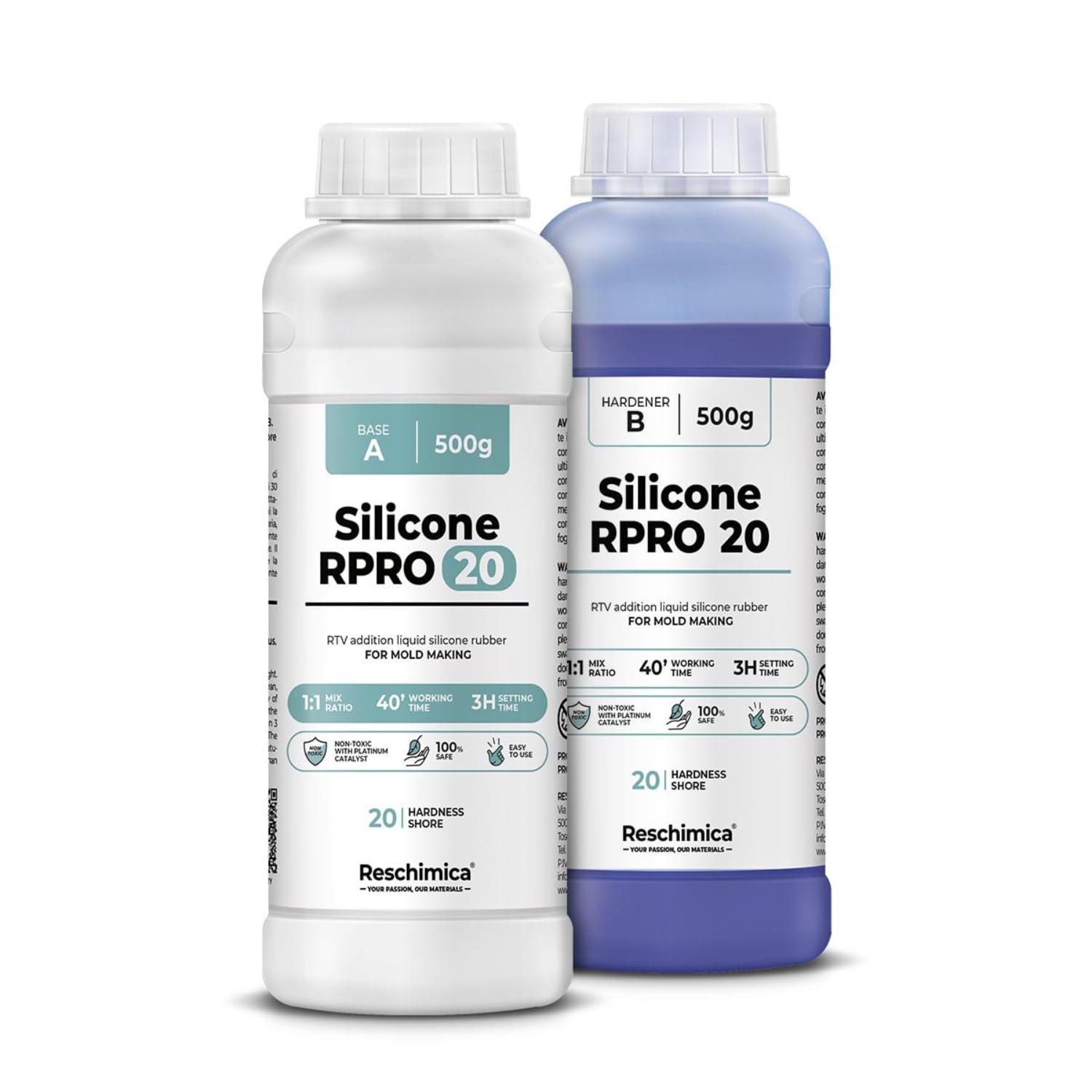 R PRO 20 Medium Hardness Liquid Mold-Making Silicone, Easy to Use (1:1) and Non-Toxic, High Tear Resistance, Ideal for DIY, Compatible with Resin, Cement, and Plaster (1 kg)