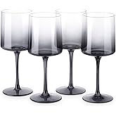 Navaris Gray Square Wine Glasses (Set of 4) - Smoke Color Wine Glasses with Stems - Glassware with Stem for Serving Wine, Cocktails, Beer, Dessert
