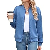 WROLEM Womens Casual Zip up Jackets Comfy Long Sleeve Textured Bomber Jacket Coat Loose Fit Fashion Outfits