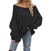 LAJIOJIO Womens Sexy Off The Shoulder Sweaters Oversized Knit Long Sleeve Crochet Pullover Sweater Top