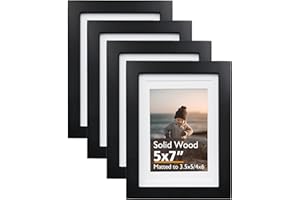 KINLINK 5x7 Picture Frame Black, Solid Wood Frames 5x7 with Acrylic Plexiglass for Pictures 4x6 With Mat,Tabletop and Wall Display, 5 x 7 Picture Frame Set of 4