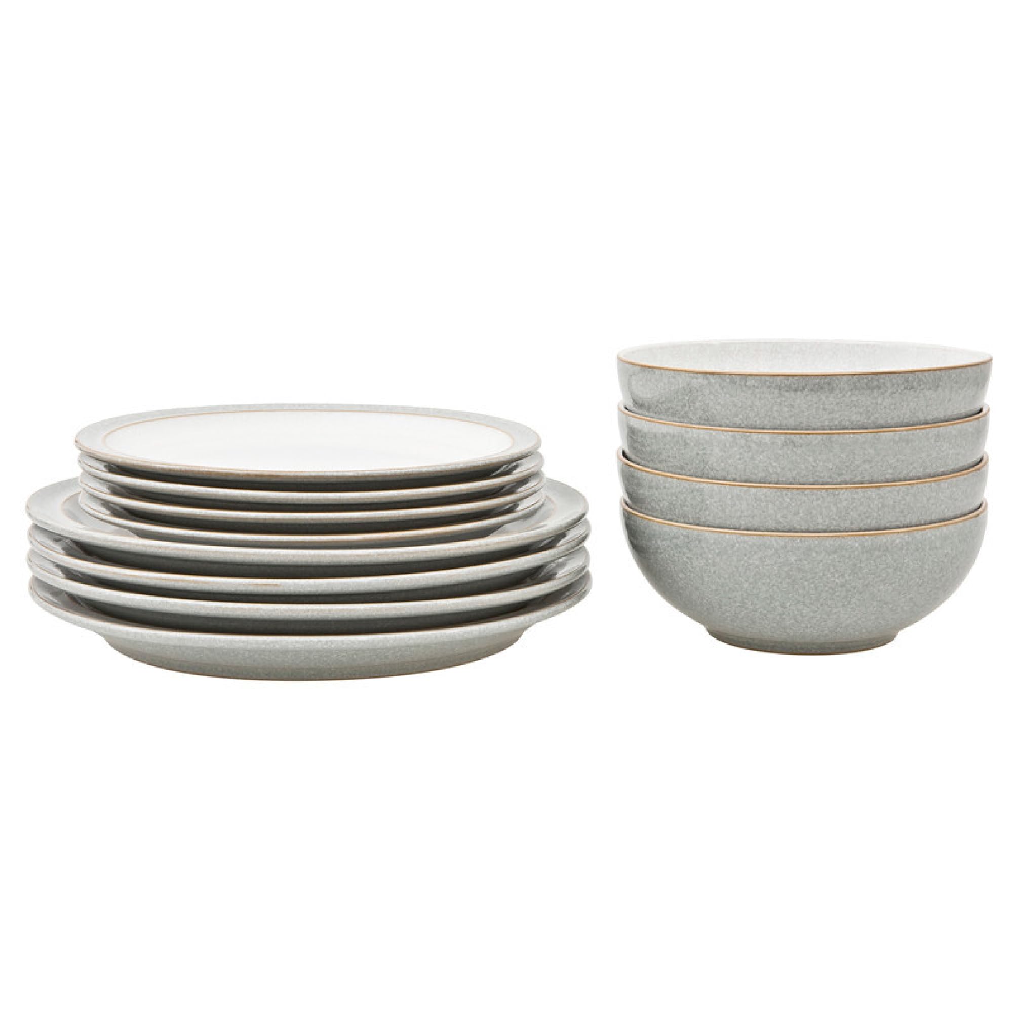 Denby - Elements Light Grey Dinner Set For 4 - 12 Piece Ceramic Stoneware Tableware Plate & Bowl Set - Dishwasher Microwave Safe Crockery - 4 x Dinner Plates, Medium Plates, Cereal Bowls