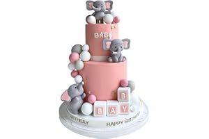 ZAFENA 28 Pcs Elephant Cake Toppers Balls Cake Decorations DIY Cake Topper for Boy Girl Baby Shower Birthday Party Decorations (Pink)