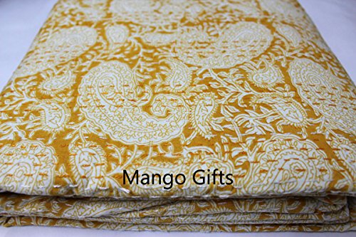 Mango Gifts Kantha Work Bedspread Queen Size Block Print 100%Cotton Gudari