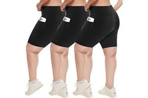 HLTPRO 3 Pack Plus Size Biker Shorts with Pockets for Women (S-4XL)- 8"/5"/3" High Waist Tummy Control Shorts for Yoga