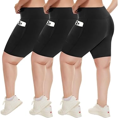 DAYOUNG High Waist Yoga Shorts For Women - Tummy Control Workout Biker Shorts With Pockets, Black X-Large