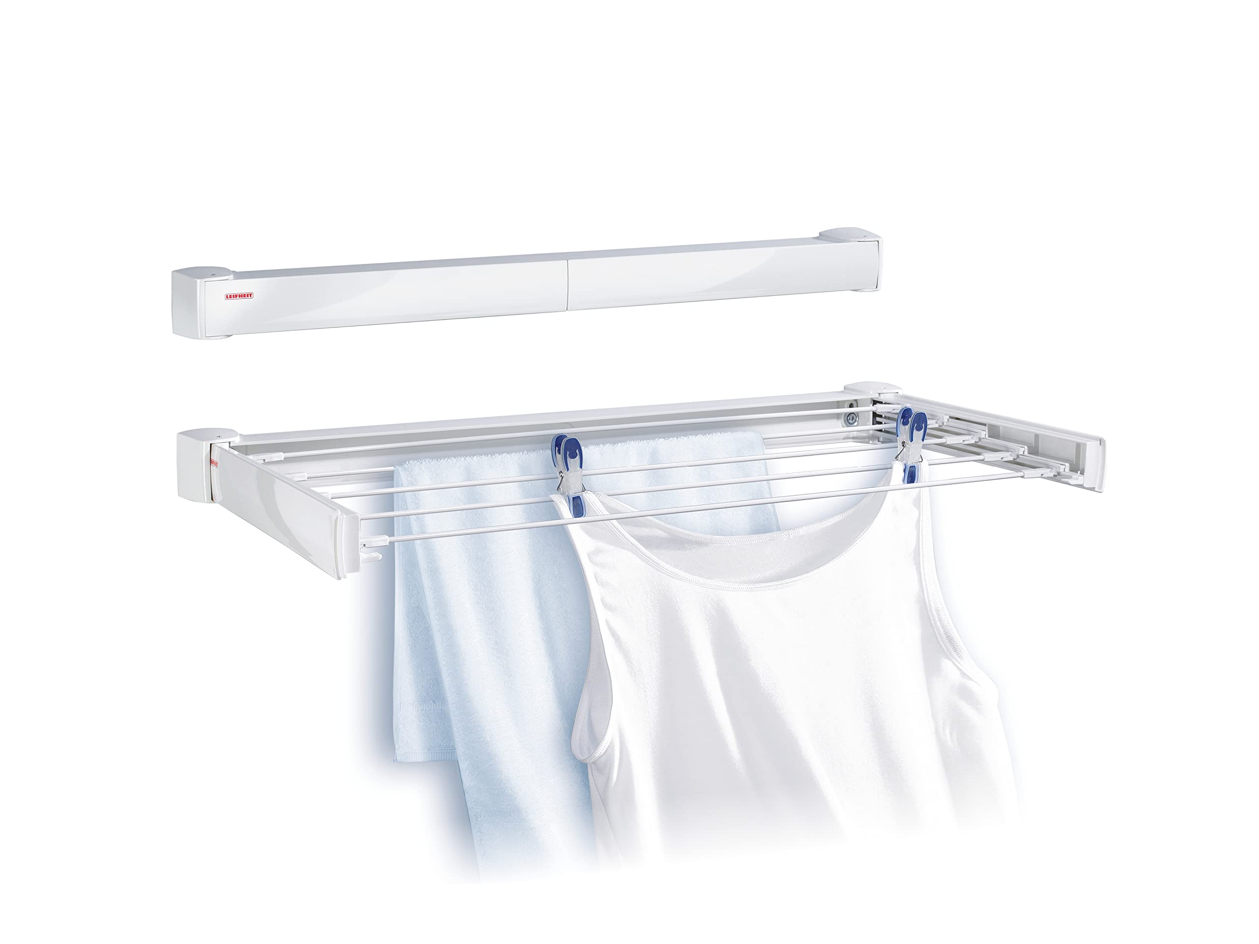 Leifheit Telegant 30 Protect Wall Dryer, Foldable Clothes Drying Rack with 5 x 60 cm Bars, Robust Clothes Rack for Indoor and Outdoor, 3m Drying Space