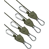 Keovoker 4Pack Retractable Ratchet Tie Down Straps, 13 Ft 1/8” Adjustable Rope Roller, Heavy Duty Ratcheting Pulley System with 2 Carabiner Hook, for Xmars Decorations, Hanging Plants, Grow Lights