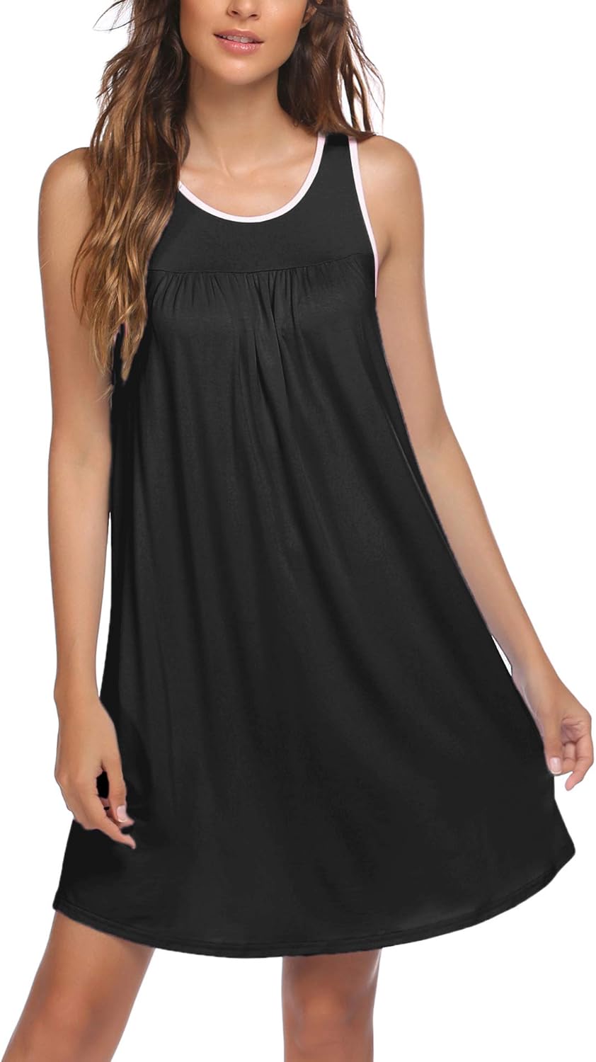 Ekouaer Women's Nightgowns, Sleeveless Night Shirts Comfy Tank Sleep Dress Jersey Chemise Loose 