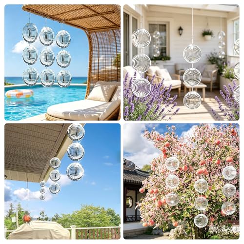 Gulxwis Reflective Bird Repeller, 3 Pieces Stainless Steel 3D Rotating Scarecrow, Wind Mill for Garden and Outdoor, Visual Repellent for Patio, Balcony and Orchard