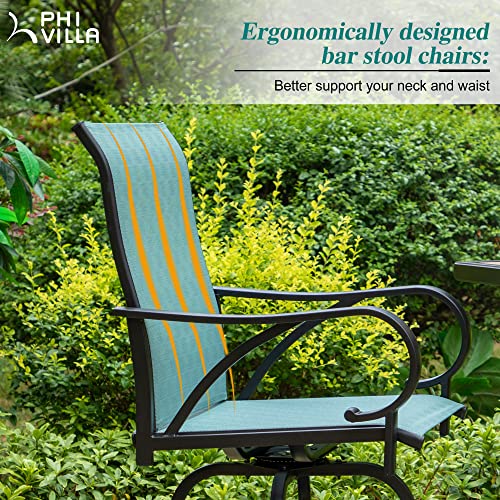 PHI VILLA Outdoor Swivel Bar Stool Chairs, Bar Height Patio Chair with