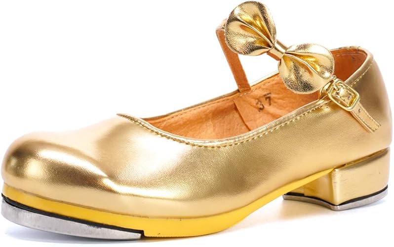 VCIXXVCE Girls Gold Tap Dance Shoe for Beginner Mary/Jane Dancing Shoes