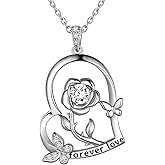925 Sterling Silver Heart Rose Flower Birthstone Necklace for Women Butterfly Pendant Necklace Elegant Rose Promise Necklace Birth Stone Necklace Rose Flower Jewelry Christmas Gifts for Women Mom Her