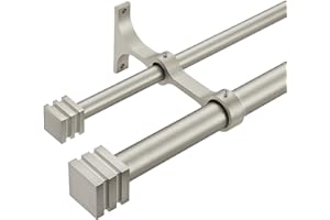 Mayrhyme Double Curtain Rods with Aluminum Full Surround Brackets and Cube Box Finials,Brushed Nickel Curtain Rods for Windows 72 to 144 inch,1'' Front and 5/8''Back Adjustable Double Drapery Rods