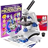 AmScope AWARDED 2016 BEST STUDENT MICROSCOPE 40X-1000X Dual Light Optical Glass Lens All-Metal Framework Student Microscope + Microscope Prepared and Blank Slides