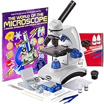 AmScope AWARDED 2016 BEST STUDENT MICROSCOPE 40X-1000X Dual Light Optical Glass Lens All-Metal Framework Student Microscope + Microscope Prepared and Blank Slides