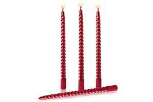 AUBINKENNY Taper Candles,True Dripless Taper Candles Set of 4,Elegant 10 inch Red Glossy Metal Style Candle Sticks for Home Decor,Dinner,Wedding