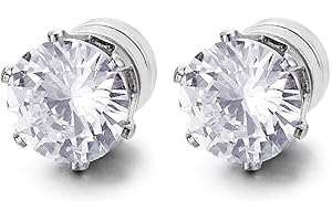 COOLSTEELANDBEYOND Mens Womens Magnetic Cubic Zirconia Stud Earrings, Steel, Non-Piercing Clip On Cheater Fake Ear