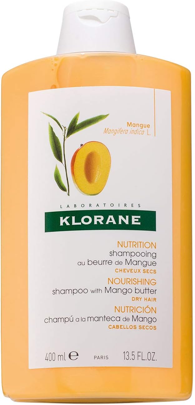 Klorane Nourishing Mango Butter Shampoo - For Dry Hair - Biodegradable** Formula - Sulphate Free - Vegan* - 1x 400 ml Bottle