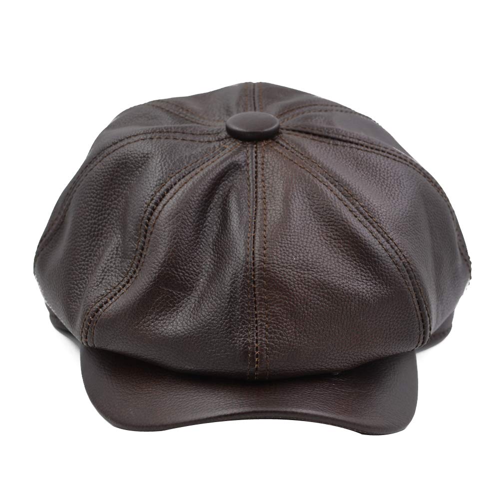 Fashion Men's Leather Classic 8 Panel Gatsby Newsboy Ivy Hat Brown