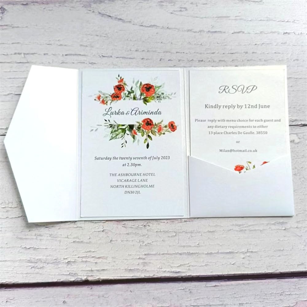 Photo 1 of MillaSaw 25pcs White Invitation Pocket Envelope for Wedding, Birthday, Graduation, Holiday Celebration, Shimmer Invitation Jacket (white pearl)