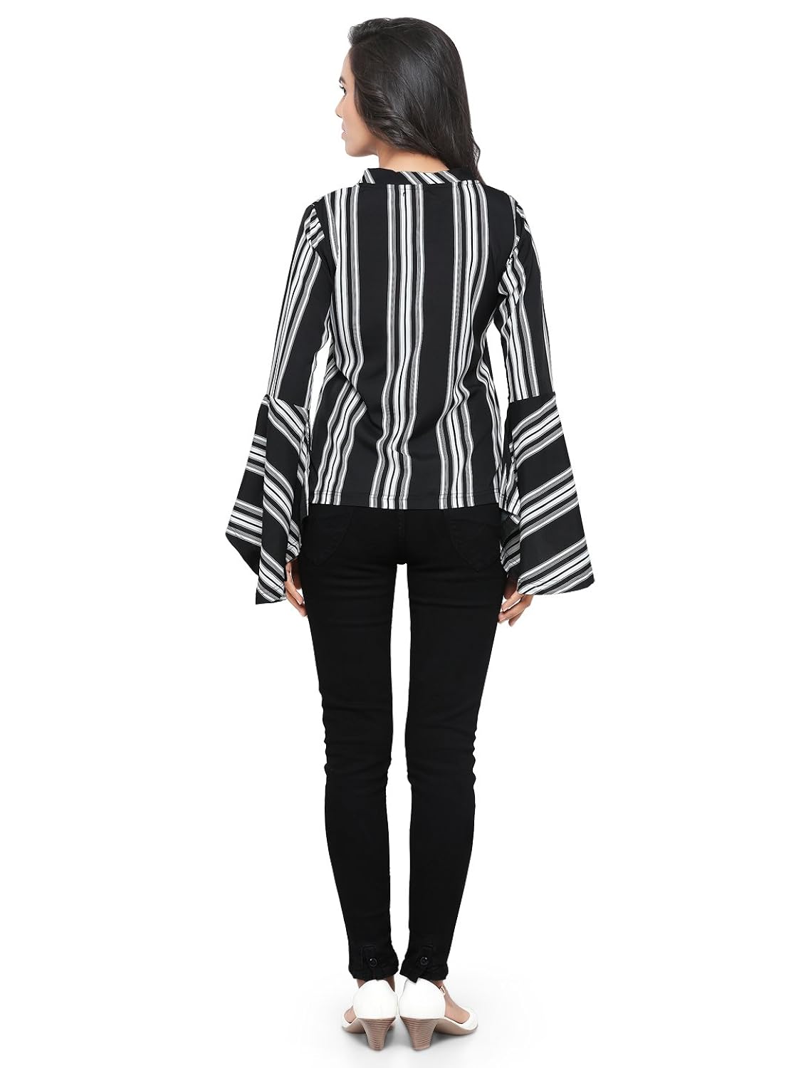 serein women's top (black and white printed top with flute sleeves)