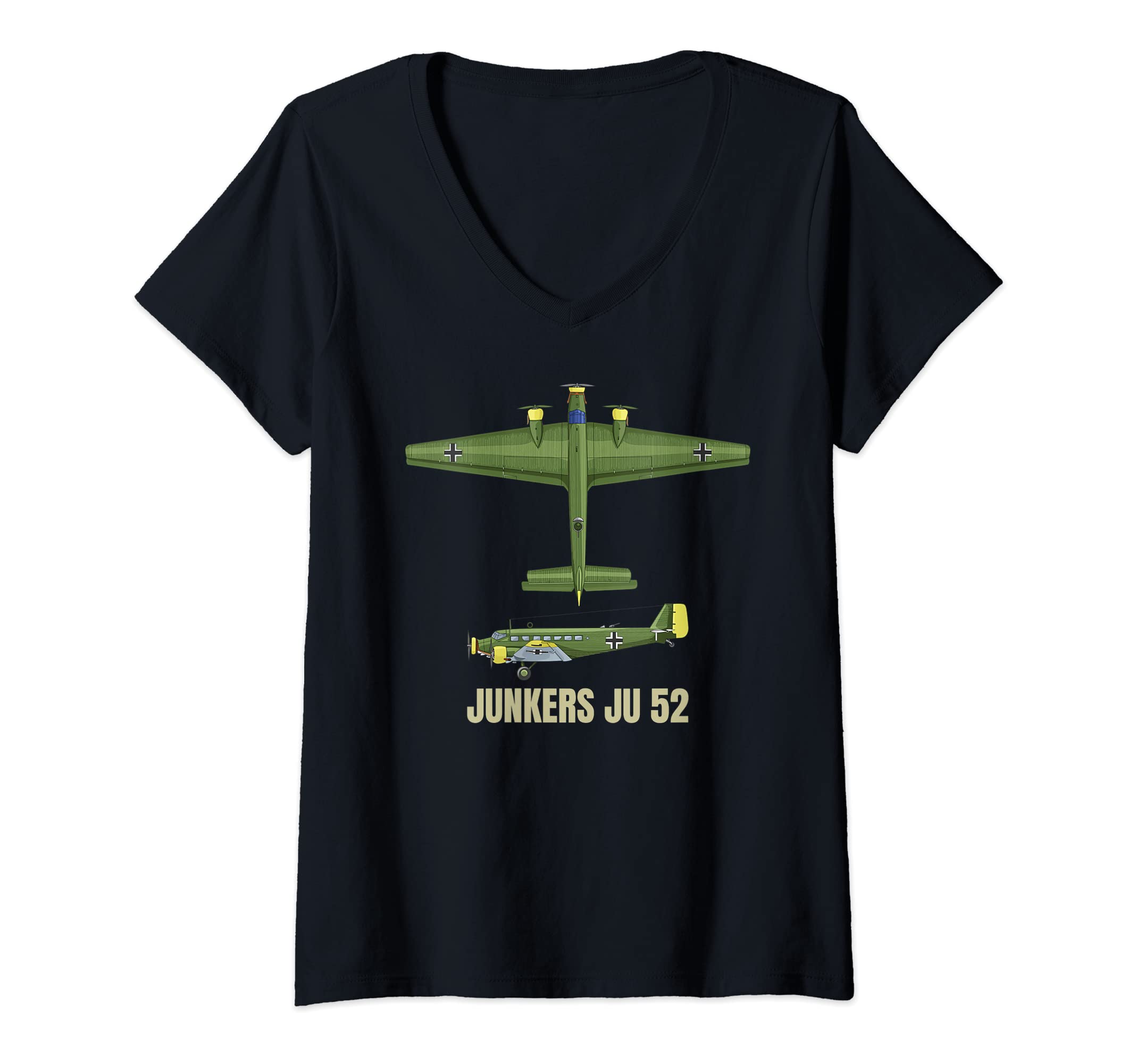 Womens Ju 52 German WW2 Transport Aircraft Plane Diagram V-Neck T-Shirt