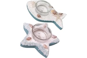 JOINPAYA Mediterranean Sea Star and Fish Candle Holder Set Nautical Tealight Candle Stand for Table Decor
