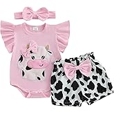 Ledy Champswiin Newborn Baby Girl Clothes Set Bear/Cow Embroidery Bodysuit Romper Infant Bow Shorts Summer Outfits
