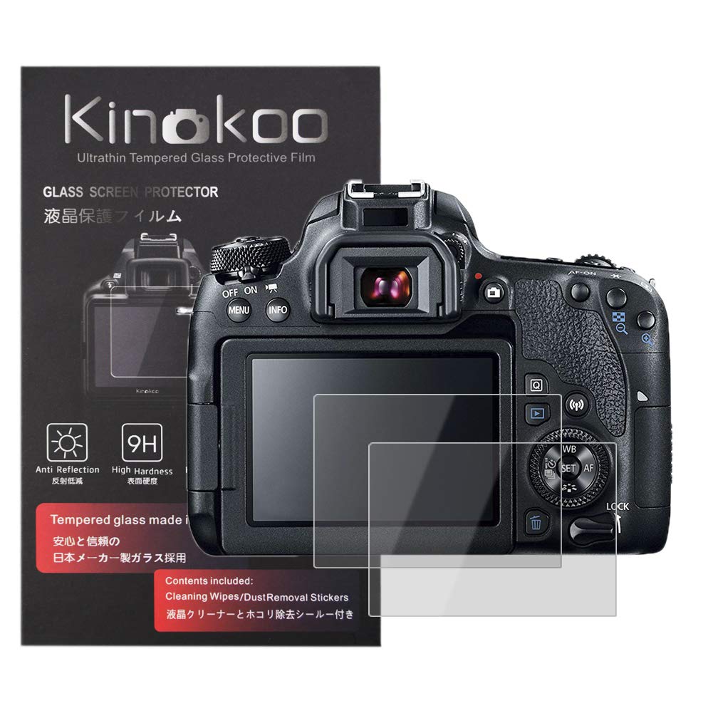 kinokoo Screen Protector for EOS 90D/70D/EOS 80D/EOS 700D/EOS 750D/EOS 760D/EOS 800D camera, 0.25mm 9H Hardness Tempered Glass Film for Canon EOS 77D camera - Anti-Scratch&Anti-Finger Print (2 Pack)