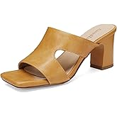 AIUNIIND Heeled Sandals For Women Square Open Toe Slip-On Heeled Mules Block Chunky Heeled Casual Sandals for Date,Party